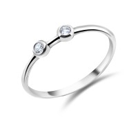 Double Stones Bezel Set Silver Ring NSR-534